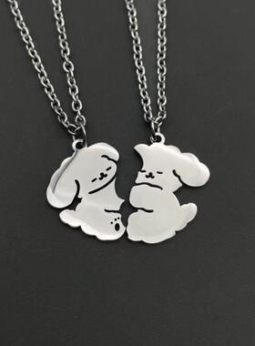 【我要抱抱】小狗项炼情侣一对闺蜜女男学生可爱酷潮百搭钛钢饰品