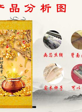 发树装饰招财进宝挂画客玄财关财源广画进GBX摇钱树厅聚宝盆图卷