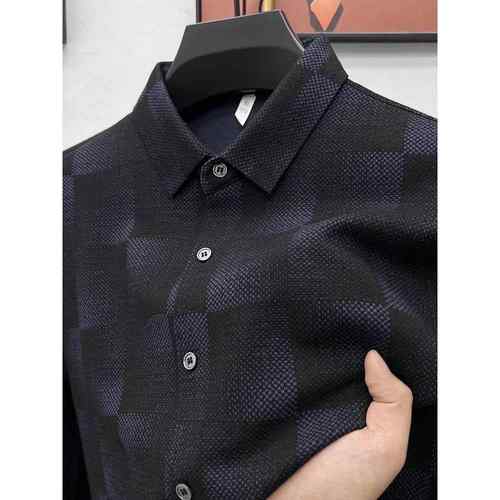 BOZZ BURY~几何 设计款！高端羊毛衬衫男长袖秋冬季商务休闲衬衣 - 图0