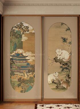 复古中式仿古画装饰房间衣柜贴画翻新柜门贴纸改造自粘壁纸加厚