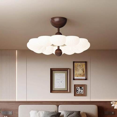 吸境962中古风卧室灯奶油风半吸顶灯复古法式全光谱吊灯儿跨童房 - 图0