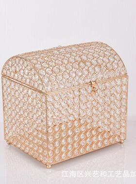 中式五金铁艺百宝箱电镀金色透明水晶摆件家居饰品简约玄关客厅