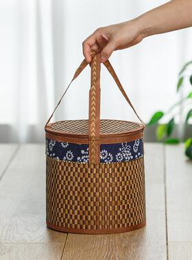 普洱茶七子饼篮桶茶叶盒竹编小篓纯手工竹篮竹筐竹制品竹编包装篮