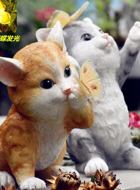 幼儿园草坪阳台花园装饰庭院布置可爱猫咪摆件太阳能灯户外创意
