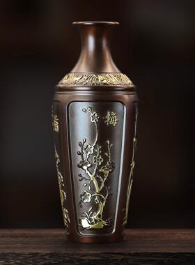 直销新款黄铜梅兰竹菊花瓶客厅书房玄关创意铜摆件铜工艺品