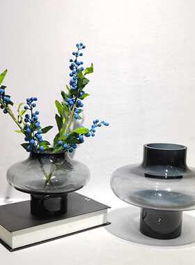 现代简约创意收口大肚玻璃花瓶台面插花装饰家居桌面样板间设计摆