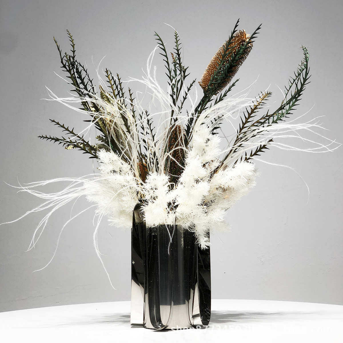 仿真花艺金属花器摆件高端酒店餐桌前台样板房别墅客厅假花装饰品,淘宝优惠券,粉丝福利购,淘宝优惠卷