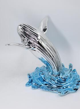 现代轻奢创意鲸鱼摆件样板间客厅玄关柜装饰品电镀工艺品桌面摆设