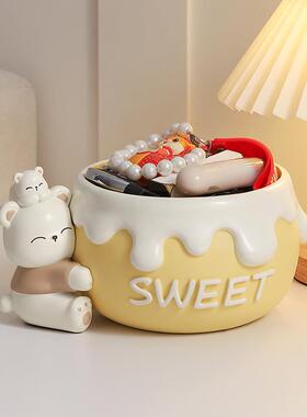 轻奢高档蜂蜜罐小熊杂物整理玄关收纳树脂摆件客厅桌面装饰品礼物