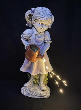 跨境太阳能灯户外天使摆件树脂工艺品花园庭院装饰小女孩水壶摆件