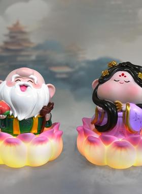 如愿小神仙招财桌面小摆件景区财神文创摆件莲花底座夜灯装饰礼物