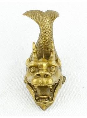 纯铜彷古龙头鱼鳌鱼瑞兽螭吻铜器摆件白铜红龙桌面家居饰品