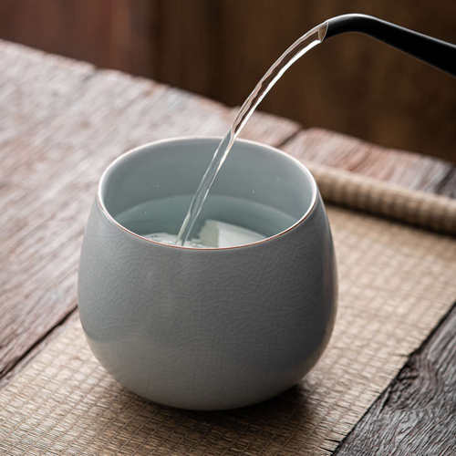 9WOR陶瓷汝窑水盂茶洗建水茶水缸哥窑茶桶家用复古功夫茶渣缸功夫 - 图2