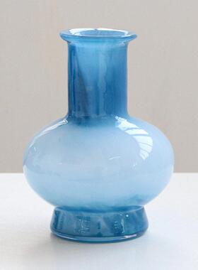玻璃花复古禅意雀蓝色净水培杨柳枝花器古典中式插花器