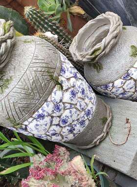 工厂直意供创花中式复古青花瓷纹花盆花园院雕塑树KH20B780脂庭院