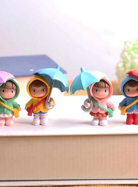 打伞女孩人物摆件小梅公仔可爱卡通桌面创意治愈房间装饰品微景观