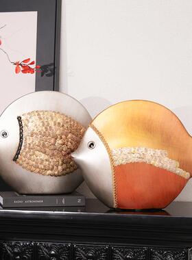 欧式摆件创意家居装饰品陶瓷客厅工艺礼品摆饰情侣鱼电视柜摆件结