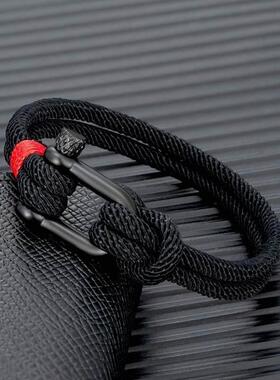 MKENDN Men Black Stainless Steel U shape Survival Bracelet O