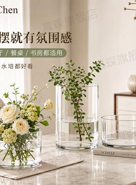 亚克力花盆花瓶家居透明圆柱形直筒插花水培摆件器皿鱼缸醒花桶