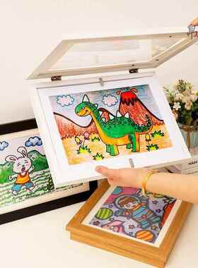 A4a3儿童画框8K开收纳画纸小孩作品翻盖可替换展示木质相框架储存
