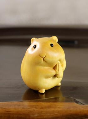 黄杨木雕手把件仓鼠萌新吃货创意小摆件木质雕刻可爱车载桌面礼品