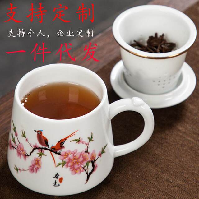 ຈອກຊານ້ໍາຊາແຍກຕ່າງຫາກການກັ່ນຕອງເຊລາມິກທີ່ມີ lid ພິທີຊາດຽວຈອກຄວາມອາດສາມາດຂະຫນາດໃຫຍ່ຫ້ອງການຊາເຄື່ອງທີ່ລະນຶກ