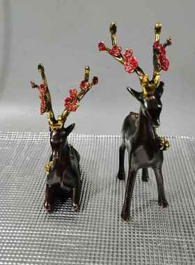 黄铜梅花鹿福鹿摆件卧鹿聚宝鹿客厅酒柜装饰简约创意家居工艺礼品