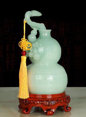 招财葫芦摆件玉石福禄客厅酒柜玄关店铺开业礼品办公室摆设创意