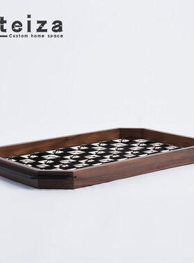 Oteiza现代简约金属皮革木托盘客厅咖啡桌装饰品样板间销售部装饰