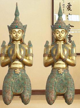 东南亚迎宾跪佛摆件泰式风格饭厅会所酒店大堂装饰禅意树脂工艺品