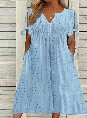 Women's dress with holes, hollowed out collar, lace