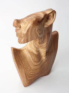 现代简约女人头像摆件创意抽象仿实木样板房办公室桌面艺术装饰品