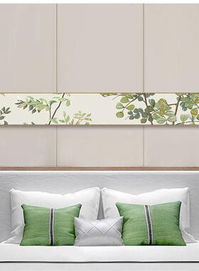 绿色系植物床头挂画 画卧室房间窄长条装饰画 画书房茶室小清新客