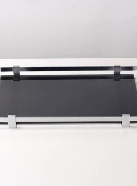 现代简约轻奢玻璃金属茶具托盘组合摆件样板房长方形装饰品收纳盘