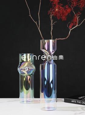 现代简约玻璃管圆柱水培干花器花瓶摆件售楼处家居餐桌面软装饰品