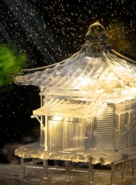 水晶草屋中式古建筑模型造景摆件假山吸水石水陆缸微景观盆景