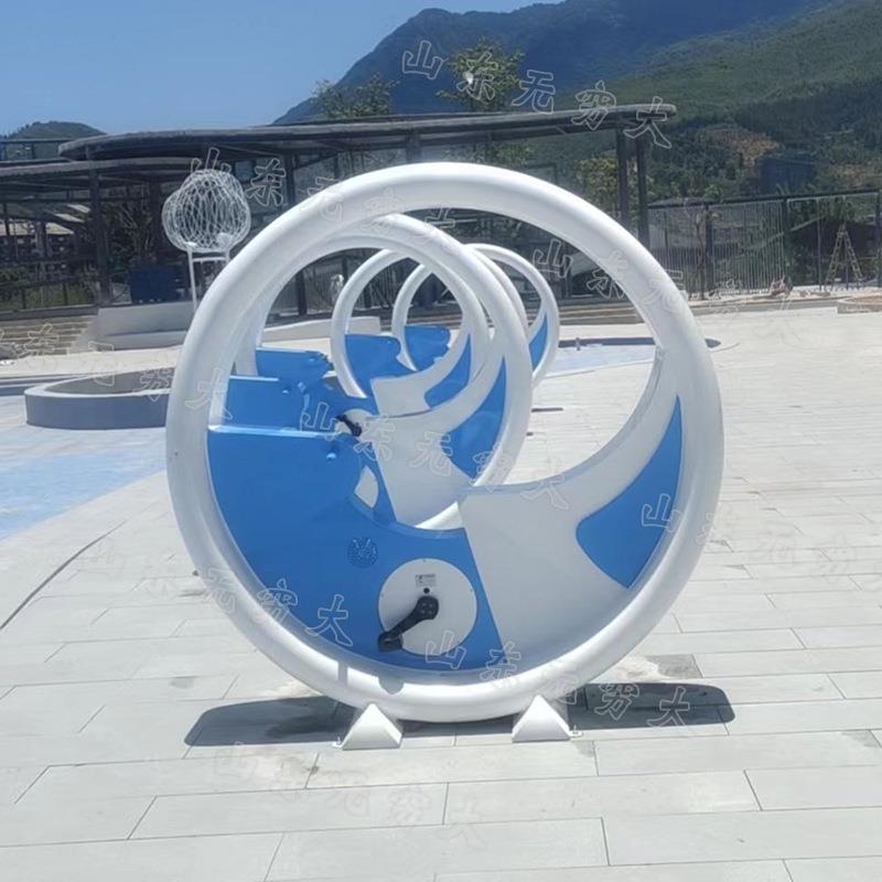 Outdoor stainless steel dynamic cycling fountain, colorful luminous bicycle park night lighting device