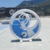 Outdoor stainless steel dynamic cycling fountain, colorful luminous bicycle park night lighting device