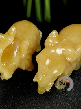 天然米黄玉大象摆件玉石象客厅新居玄关吸水象送礼装家居装饰品