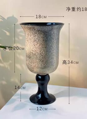 中古风高级感手工琉璃高脚风灯花瓶客厅插花装饰摆件复古餐桌花器