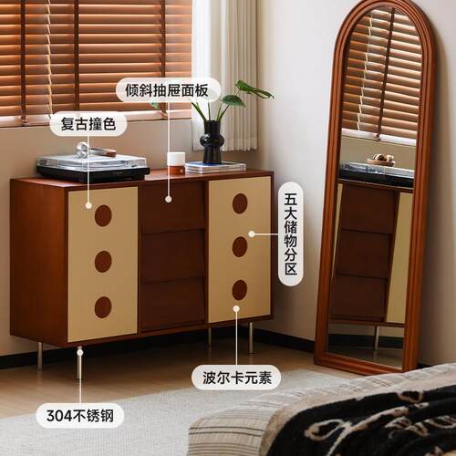 【小万家具】实木餐边柜音响边柜覆古客厅饭厅收纳柜多功能收纳柜 - 图0
