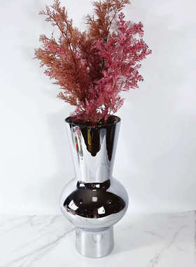 现代客厅插花花玻璃花瓶玄关柜样板间居家银色摆件器茶几餐厅简约