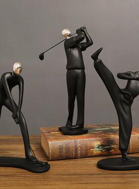 创意高尔夫球运动人物雕像摆件工艺品简约家居客厅书房酒柜装饰品