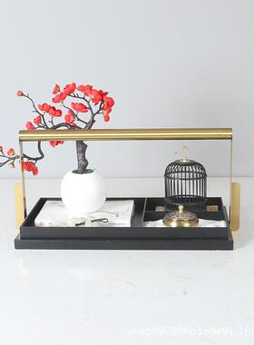 装新中式金合属样板房装饰品托盘组套厅茶室PZ550茶具家居软装客