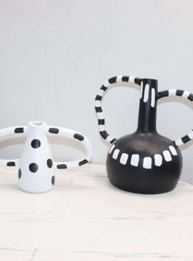 北欧创意黑白波点花器房树脂摆件玄样板客NPL家居关厅简约花瓶装