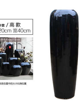 黑色干支器样板房落地摆件插花陶瓷摆件别墅大堂花瓶酒店陶罐