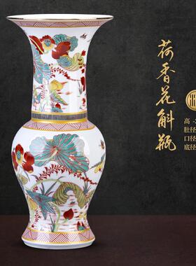 高档景德镇陶瓷器仿乾隆古花彩瓶中式珐琅摆复件客厅插花古博架装