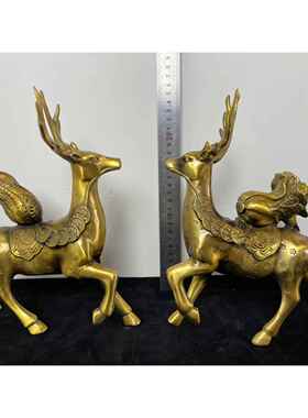 高档对纯铜梅花鹿摆件一铜鹿居福禄一路财发财工艺生品家客厅公司