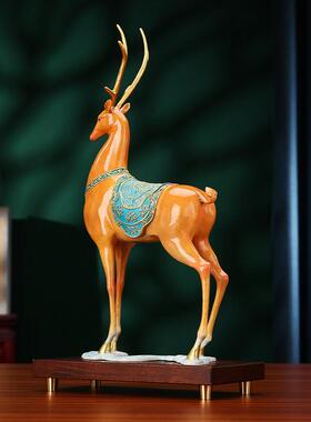 黄铜鹿摆件《青云直上》家居客厅办公室装饰品公司开业乔迁礼品