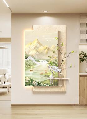 奶油风入户门玄关装饰画日照金山壁灯画水培绿植走廊过道感应挂画